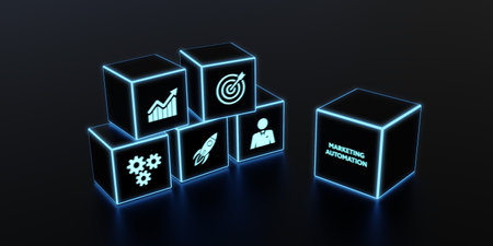 Planning marketing strategy. Marketing automation of business and industrial process. 3d illustrationの写真素材