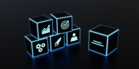 PROPERTY MANAGEMENT inscription, new business concept Business, Technology, Internet and network concept. 3d illustrationの写真素材