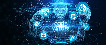 Business, Technology, Internet and network concept. Core values responsibility ethics goals company concept. 3d illustrationの写真素材