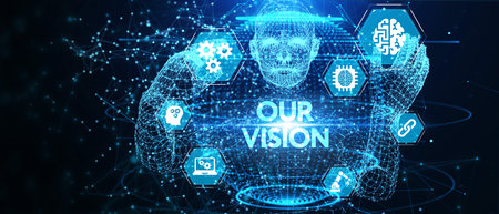 Business, technology, internet and network concept. Virtual screen of the future and sees the inscription: Our vision. 3d illustrationの写真素材
