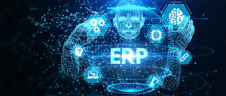 Business, Technology, Internet and network concept. Enterprise resource planning ERP concept. 3d illustrationの写真素材