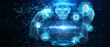 Business, technology, internet and network concept. Virtual screen of the future and sees the inscription: Introduction. 3d illustrationの写真素材
