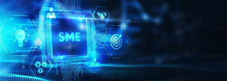 Business, technology, internet and network concept. Virtual screen of the future and sees the inscription: SME. 3d illustrationの写真素材