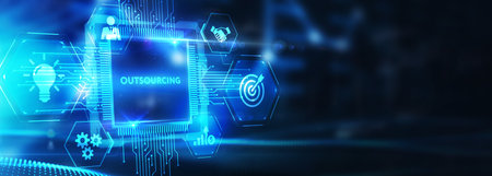 Business, Technology, Internet and network concept. Outsourcing human resources. 3d illustrationの写真素材