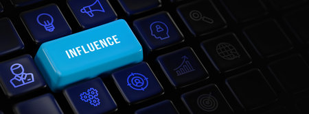 Influencer marketing concept. Business, Technology, Internet and network concept. 3d illustrationの写真素材
