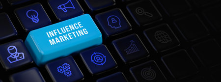 Influencer marketing concept. Business, Technology, Internet and network concept. 3d illustrationの写真素材