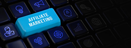 AFFILIATE MARKETING. Business, Technology, Internet and network concept. 3d illustrationの写真素材