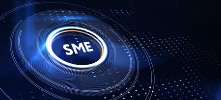 Business, technology, internet and network concept. Virtual screen of the future and sees the inscription: SME. 3d illustrationの写真素材
