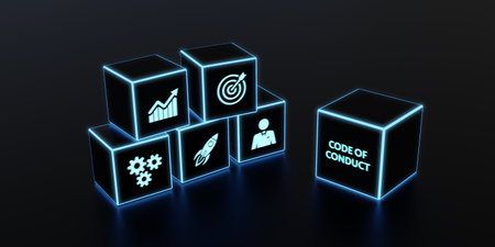 Business, Technology, Internet and network concept. Virtual screen of the future: Code of conduct. 3d illustrationの写真素材