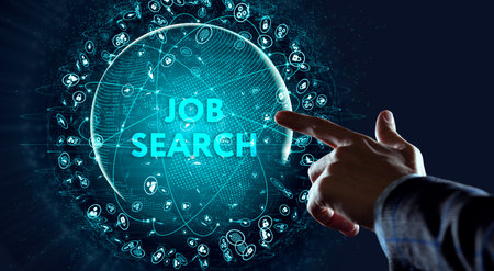 Business, Technology, Internet and network concept. Job Search human resources recruitment career. 3d illustrationの写真素材