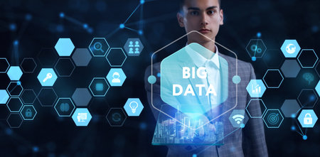 Business, Technology, Internet and network concept. Big Data Internet Information. 3d illustrationの写真素材