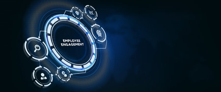 Business, technology and network concept. employee engagement. 3d illustrationの写真素材