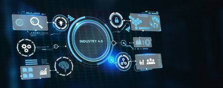 Industry 4.0 Cloud computing, physical systems, IOT, cognitive computing industry. 3d illustrationの写真素材