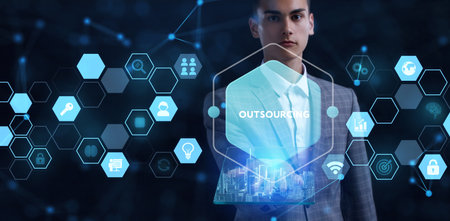 Business, Technology, Internet and network concept. Outsourcing human resources. 3d illustrationの写真素材