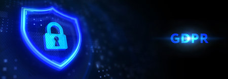GDPR Data Protection Regulation European Law Cyber security compliance. 3d illustrationの写真素材