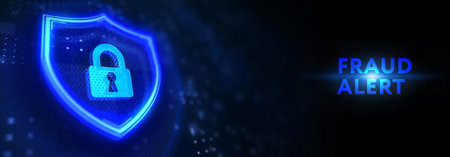 Fraud Alert Caution Defend Guard Notify Protect Concept. 3d illustrationの写真素材