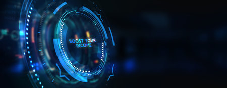 Boost Your Income financial motivation phrase and money. Business, technology concept. 3d illustrationの写真素材