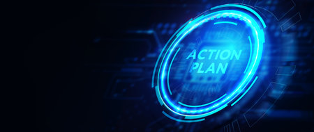 Business, Technology, Internet and network concept. Concept meaning proposed strategy or course of actions for certain time. 3d illustrationの写真素材