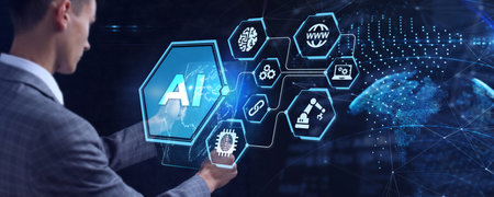 AI Learning and Artificial Intelligence Concept. Business, modern technology, internet and networking concept.の写真素材