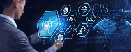 ICT Information communication technology internet concept on virtual screen.の写真素材