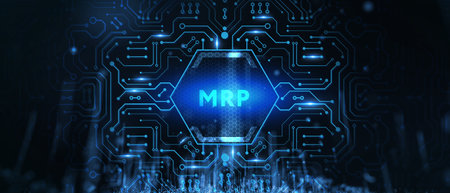 MRP Material Requirement planning Manufacturing Industry Business Process automation. 3d illustrationの写真素材