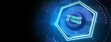 Internet of things - IOT concept. Businessman offer IOT products and solutions. 3d illustrationの写真素材