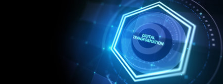 Concept of digitization of business processes and modern technology. Digital transformation. 3d illustrationの写真素材