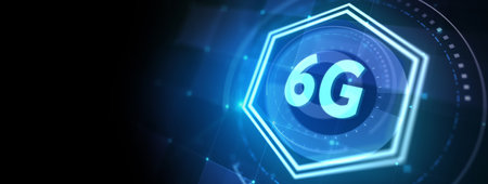 The concept of 6G network, high-speed mobile Internet, new generation networks. Business, modern technology, internet and networking concept. 3d illustrationの写真素材
