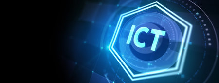 ICT Information communication technology internet concept on virtual screen. 3d illustrationの写真素材