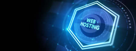 Web Hosting. The activity of providing storage space and access for websites. Business, modern technology, internet and networking concept. 3d illustrationの写真素材