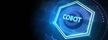 Industrial automation technology concept. Collaborative robot, cobot. 3d illustrationの写真素材