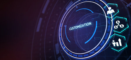 Business, technology, internet and network concept. Virtual screen of the future and sees the inscription: Customization. 3d illustrationの写真素材