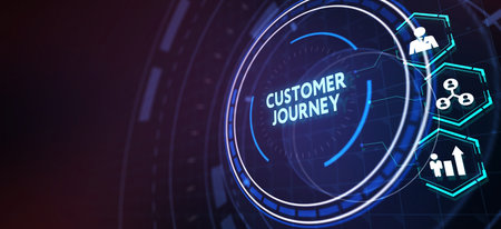 Inscription Customer journey on the virtual display. Business Technology Internet and network concept. 3d illustrationの写真素材