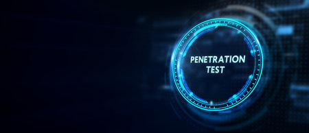 PENETRATION TEST inscription, cyber security concept. 3d illustrationの写真素材