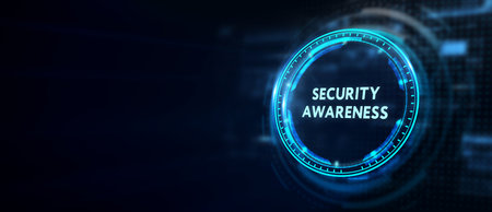 Inscription Security Awareness. Information Security Skills Management Service. 3d illustrationの写真素材