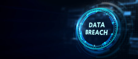 Digital business and technology concept, virtual screen showing DATA BREACH. 3d illustrationの写真素材