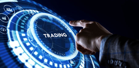 Trading word on digital screen, global communication concept.の写真素材