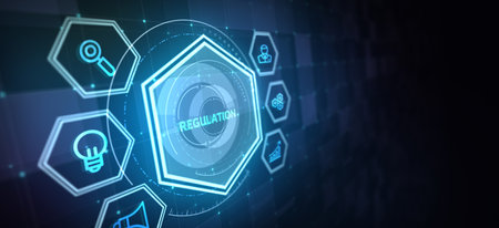 Business, Technology, Internet and network concept. Regulation Compliance Rules Law Standard. 3d illustrationの写真素材