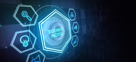 Business, Technology, Internet and network concept. Shows the description: BUSINESS MODEL. 3d illustrationの写真素材