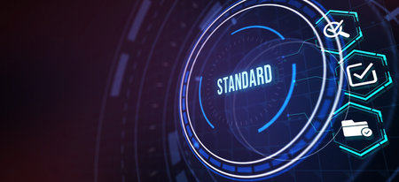 Standard quality control. Certification. Business, technology, internet and networking concept. 3d illustrationの写真素材