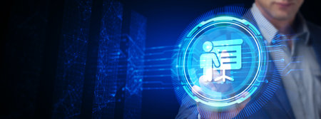 Business, Technology, Internet and network concept. E-learning education. Internet technology webinar online courses concept.の写真素材