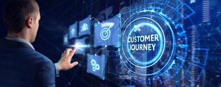 Inscription Customer journey on the virtual display. Business Technology Internet and network concept.の写真素材