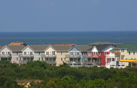 New beach homes being constructed on the beach, despite many hurricanesの写真素材