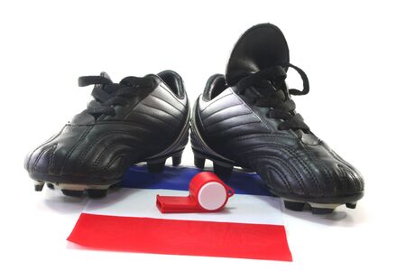 flag of France with soccer boots and whistleの写真素材