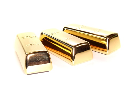 Three large gold bars on a white background