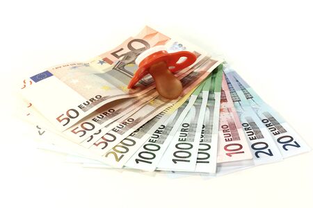 many colorful euro notes on a stack with teatの写真素材