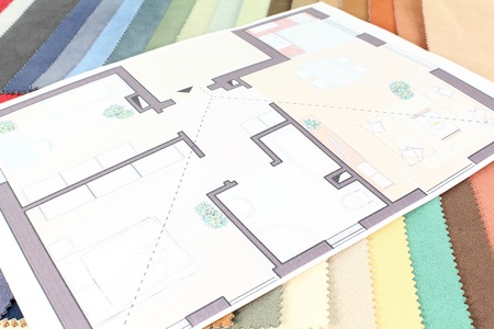colorful fabric samples with a ground plan of a residential