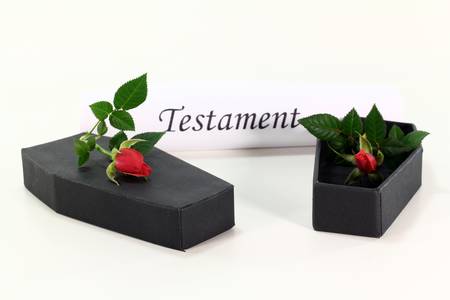 Testament role with coffins and red roses