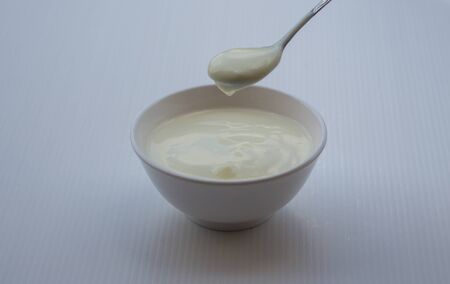 yogurt  on spoon,  delicious, nutritious and healt