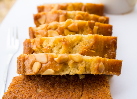 Banana bread, sliced bean mixture.の写真素材